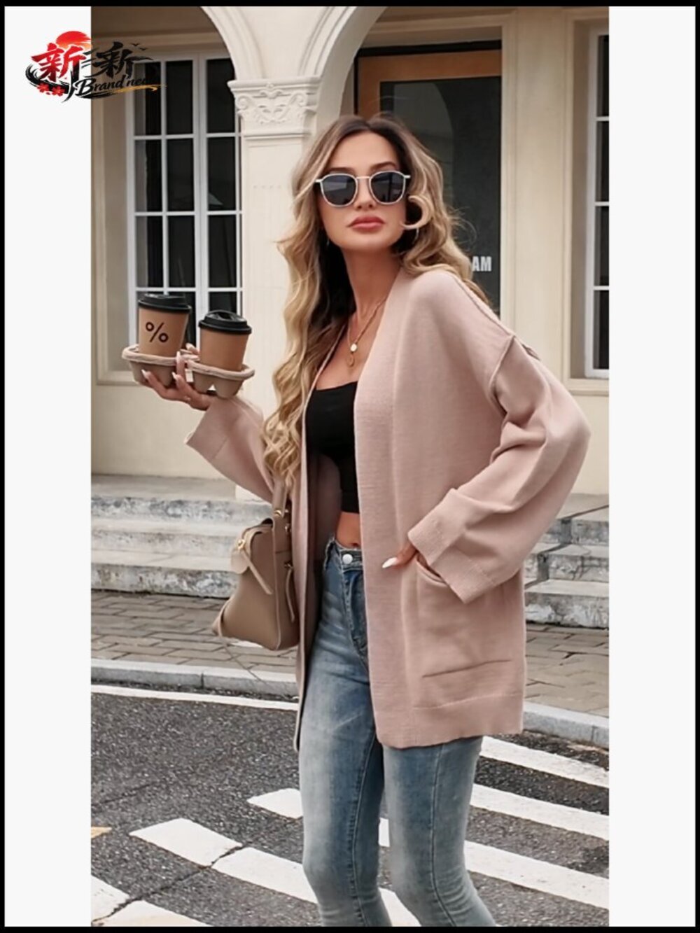 Oversized Open Front Cardigan Shawl with Pockets Long Sleeve Knit Sweater - Picture 7 of 7